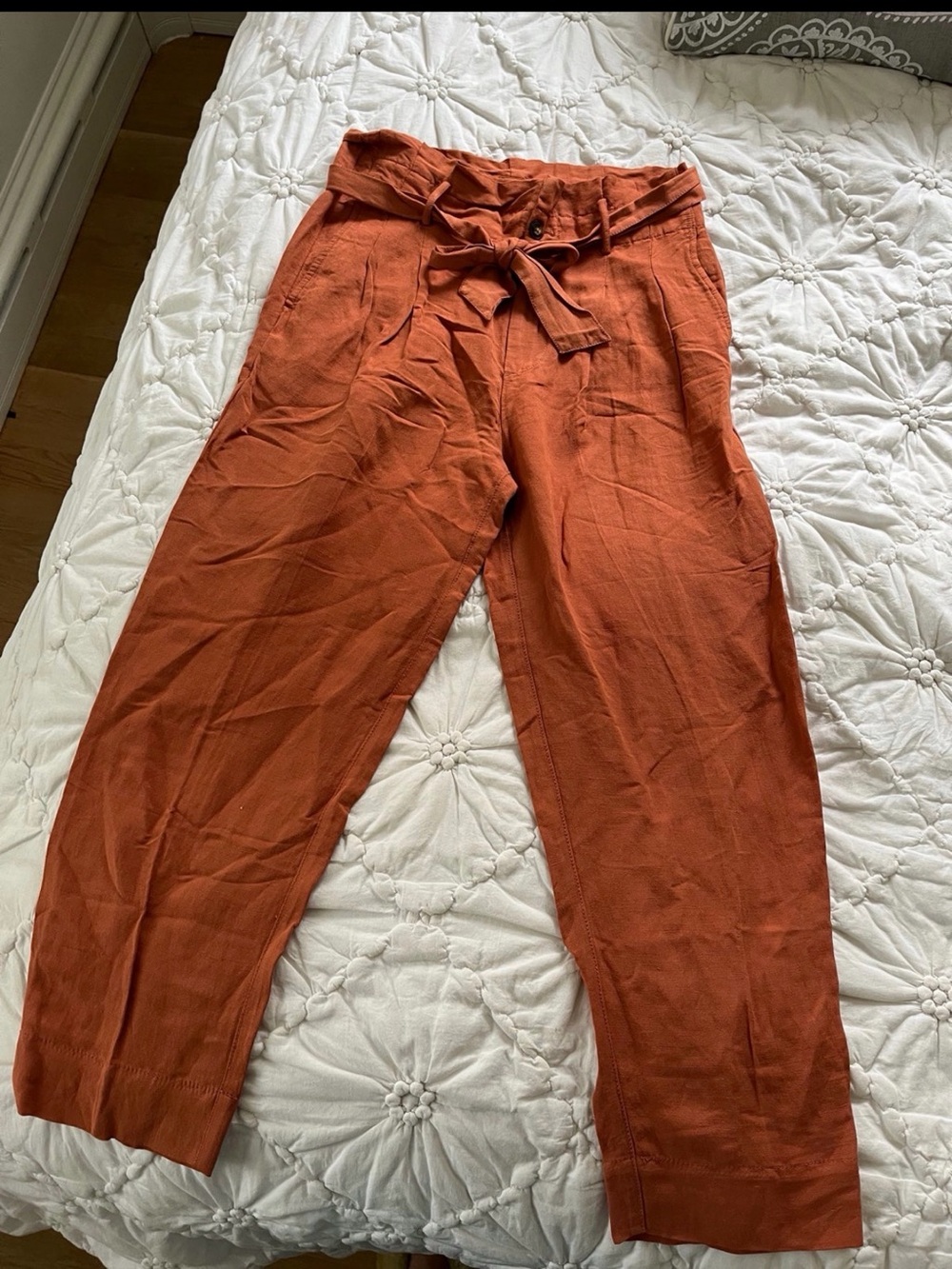 Madewell Rust Paperbag Tie-Waist Straight Leg Pants